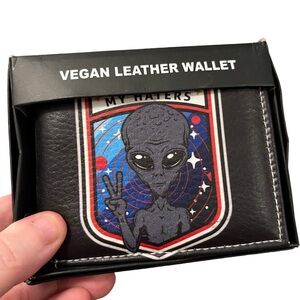 Vegan Leather Black Wallet with Alien Design